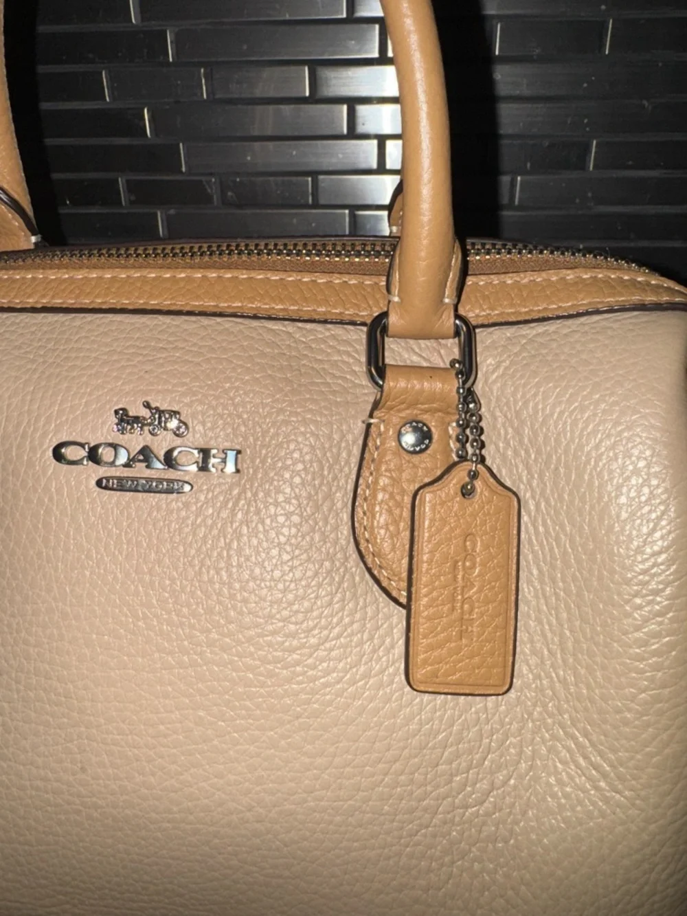 Coach Beige and Tan Leather Satchel with Crossbody Strap - Picture 2 of 10